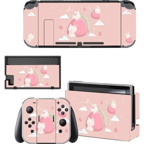 Vinyl Screen Skin Cartoon Cat Rabbit Protector Stickers for Nintendo Switch NS Console + Controller + Stand Holder Skins