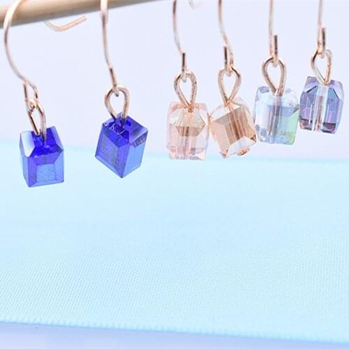 Female Fashion Earrings Jewelry wholesale Imitation Rhodium/Gold Color Hot Sale Colorful Cube Crystal Stud earrings