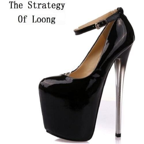 Women Thin High Heels Summer Buckle Pumps Sexy Close Toe Patent Leather Platform Gradient Color Big Size 45 46 47 Shoes 20161214