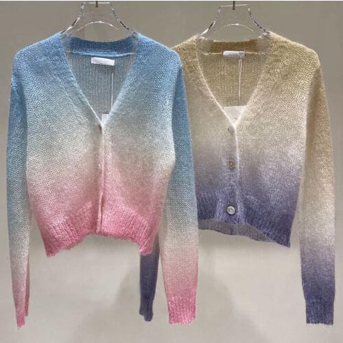 Womens Sweet Rainbow Thin Cardigans Long Sleeve Slim Single Breasted V Neck Summer Jacket Casual Elegant Outwear Top Knittwear