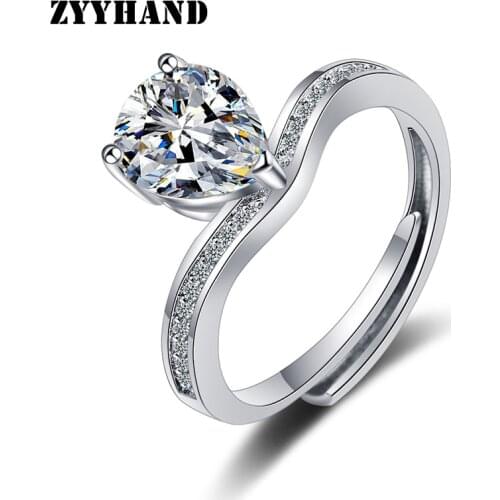 Platinum-Plated Women Wedding Adjustable Ring AAA Zircon Water Drop Shape Clean Stone Girl Engagement Finger Jewelry