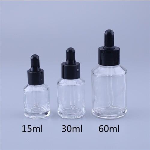 2PCS 15 ml 30 ml 60 ml (1/2 oz, 1 oz 2 oz) Transparent Oblique shoulder Glass Dropper Bottles with Glass Eye Droppers