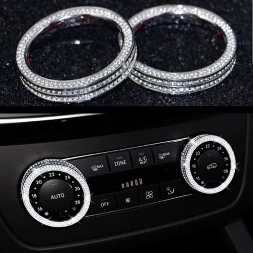 2pcs Bling Climate Control AC Button Crystal Accessory Interior Knob Cover Compatible for Mercedes Benz Luxury Diamond Look