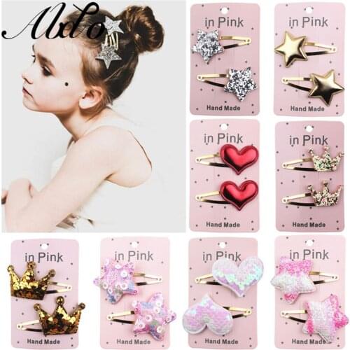 ABDO 2020 Baby Headdress Metal Color Shiny Heart Star Hairpins For Baby Girl Hair Accessories 2Pcs Children Kids Hair Clips