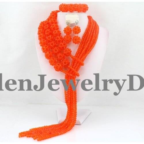 2019 Amazing African Beads Jewelry Set Nigerian Wedding African Orange Jewelry Sets Crystal Beads Jewelry Sets W10199