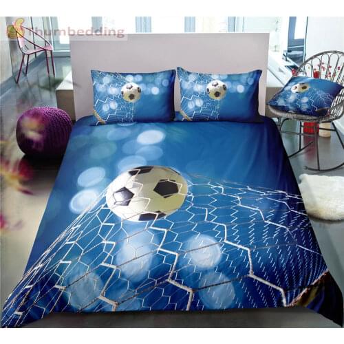 Thumbedding Dropship Blue Background Football Bedding Sets Full 3D Sport Duvet Cover Set High Quality Designed Bed Set 3pcs