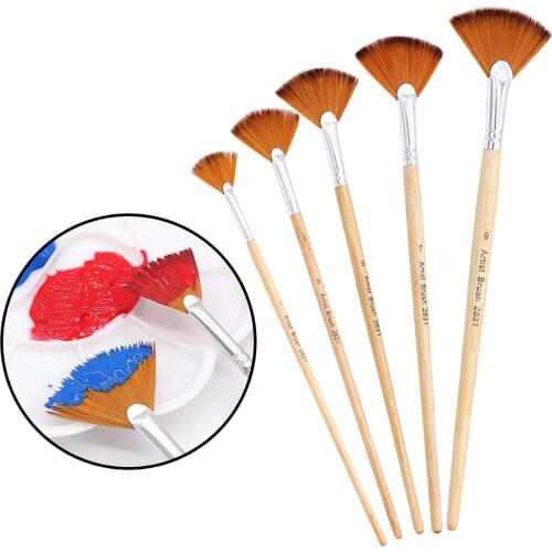 5 Pcs/Pack Artist Fan Brushes Nylon Hair Set Oil Acrylic Water Painting Kit