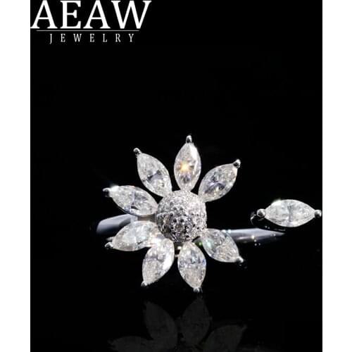 AEAW Solid 14K Yellow Gold 9pcs 2.5x5 Moissanite Marquise Cut Engagement Ring Bridal Wedding Jewelry Dainty Female Finger Ring