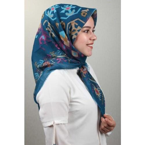 BAYSEM PATTERNED LINEN FLAMLI SCARF-KANEVİÇE DESEN-05-AVAILABLE in