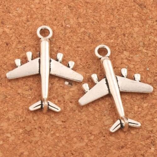 Airplane Jet Plane Spacer Charm Beads Pendants Alloy Handmade Jewelry DIY L1626 27.3x21.3mm 30pcs Zinc Alloy
