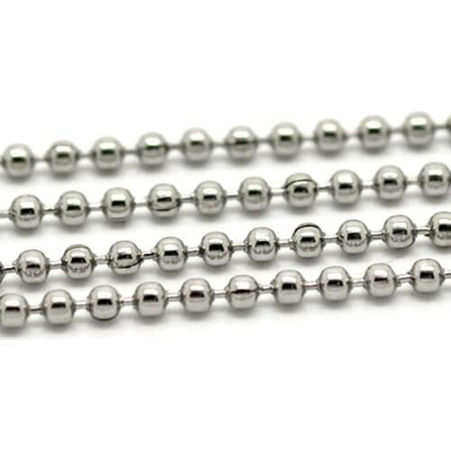 5M Stainless Steel Chains Round Ball Silver Tone For Jewelry Making Findings 2.4mm