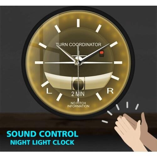 Aviation Silent Metal Frame LED Wall Clock Sound Control Aircraft Cockpit Style Watch Airplane Instrument Horologe Pilots Gift