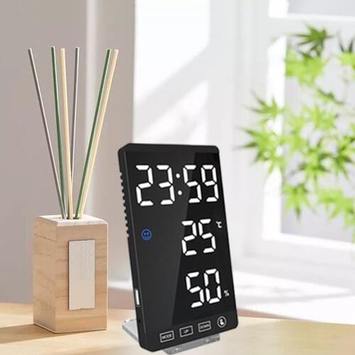 LED Mirror Alarm Clock 6 Inch Wall Digital Clock Time Temperature Humidity Display Clocks USB Output Port Table Electronic Clock
