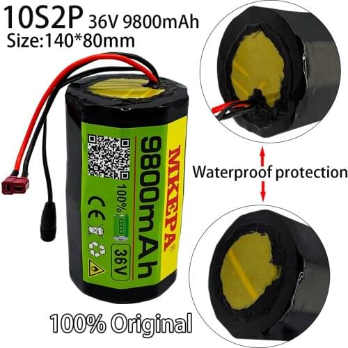 Cylindrical 10s2p 36V 9.8ah 18650 Li ion rechargeable battery pack 9800 mah 400W 350W electric bicycle scooter