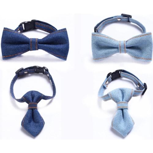 Denim Bowknot Cats Collar Adjustable Puppy Chihuahua Bow Tie Safe Breakaway Kitten Necklace Pets Accessories