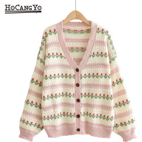 Cardigan Sweater for Women 2020 New Floral Print Oversized Cardigan Jumper Womens Knit Winter Sweaters V Neck Cardigans Sweaters