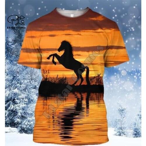PLstar Cosmos Beautiful Colorful Horse 3D Printed Fashion Summer T-Shirts Short-Sleeve Tee Men/Women Casual Streetwear Style-D33