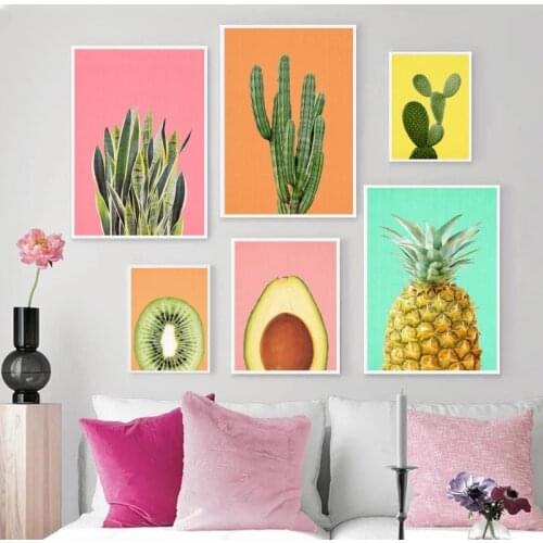 Nordic Wall Art Fruit Canvas Painting Cactus Avocado Kiwi Pineapple Plants And Foods Poster Botanical Print Picture Home Decor