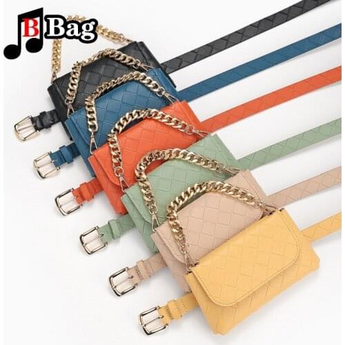 New Fashion Plaid Waist Bags decoration chain waist belt womens candy color retro Handbag womens chest bag Chain waist bag