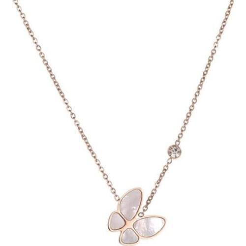 Stainless Steel Rose Gold Cz Stone Butterfly Pendant Necklace Mini Dainty Women Minimalist Necklaces Gift For Him