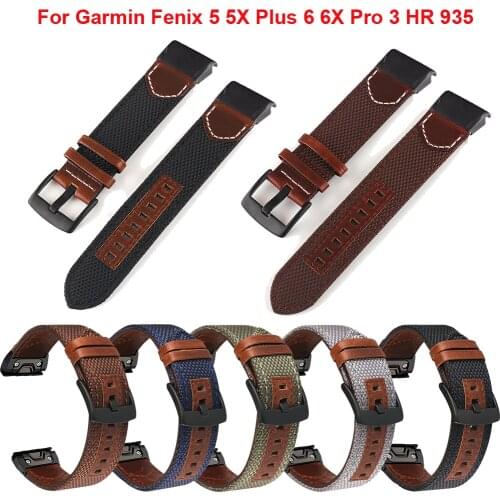 22 26mm Sport Leather Watchband Straps for Garmin Fenix 5X 6X Pro 5 6 935 5X Plus 3HR Quick Release Easyfit Wrist Band Bracelet