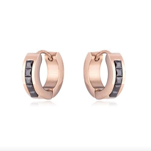 Stainless steel black zircon stone rose gold hoop earrings jewelry women gift for him best valentines day gift for ladeis