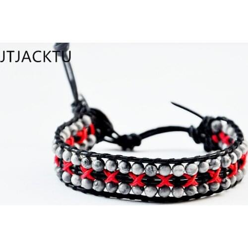 Grey stone woven bracelet for woman christmas gift