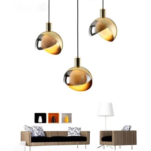 Nordic designer iron art hanging lamp bedroom gold metal glass E27 pendant light