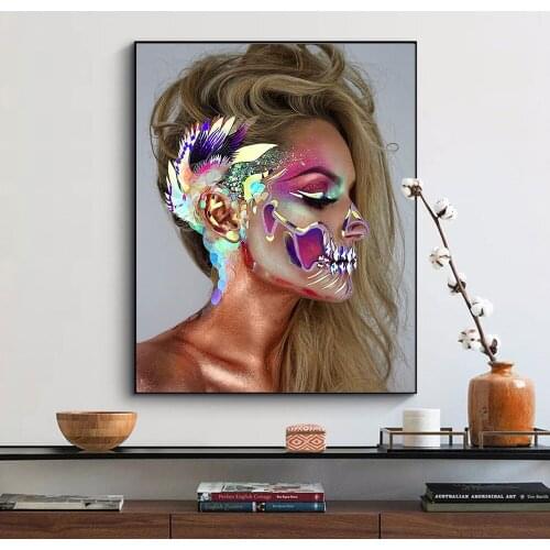 Skeleton Woman Portrait Graffiti Art Posters Print Abstract Nordic Girl Canvas Paintings On The Wall Art Pictures For Home Decor