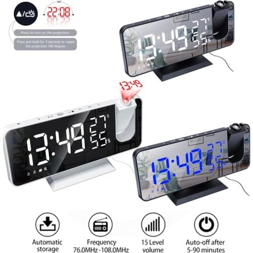 7.5 Inches LED Digital Alarm Clock Radio Projection With Temperature And Humidity LCD Mirror Clock Bedside Time Display