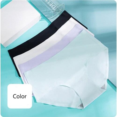 Thin Ice Silk Comfortable Plus Size Lady Pure ColorBreathable Underwear Mid Waist Slim Simplicity Seamless Womens Panties A13