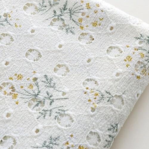 High quality elastic crepe fabric Fresh hollow out printing tissu custom wedding dress cheongsam clothing fabrics