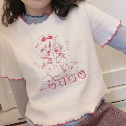 E Girl T Shirt Women 2021 Harajuku Cropped Tops Fashion Summer Pink Feminine Clothes MINGLIUSILI Embroidery Kpop Tee Shirt