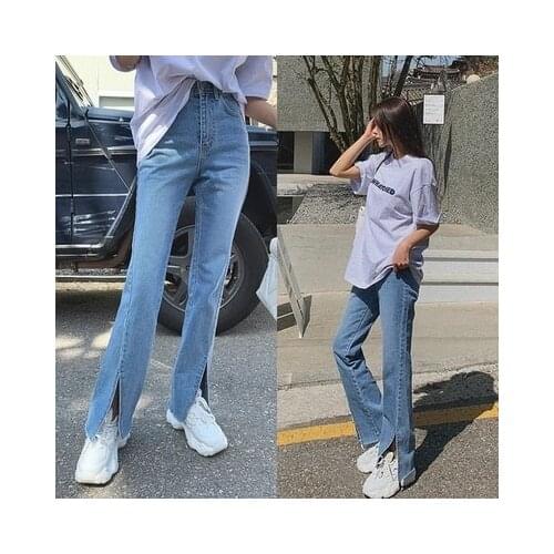SJIJIA 2021 New Irregular Single-breasted Flare Pants Woman Jeans High Waist Elastic Chic Casual Streetwear Denim Bottoms Female