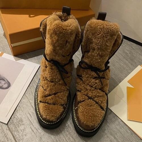 Fur Woman Short Boots Genuine Leather Boots Thick Bottom Shoes Women Winter Warm Lady Shoes Fashion Concise Boots 2021 Hot Sale