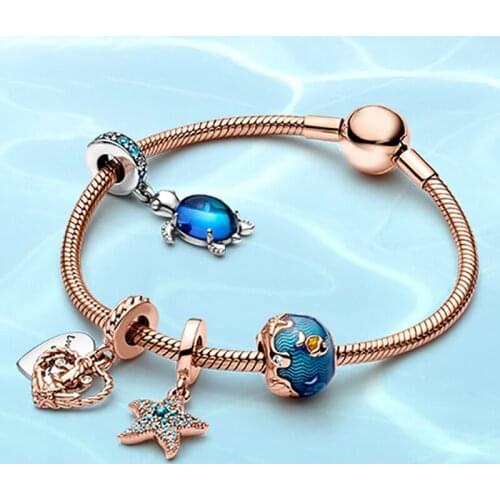 925 sterling silver summer Sea Secret Crystal Turtle Starfish heart-shaped pandora surprise gift bracelet female