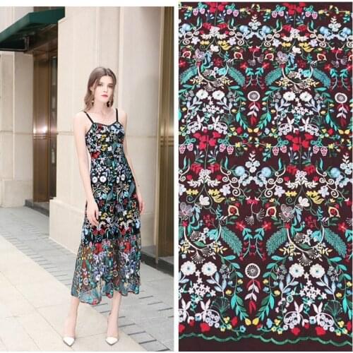 LASUI 2019 high-end 1 yard French lace multicolor embroidery mesh lace fabric gorgeous DIY fashion sexy sling dress X0491