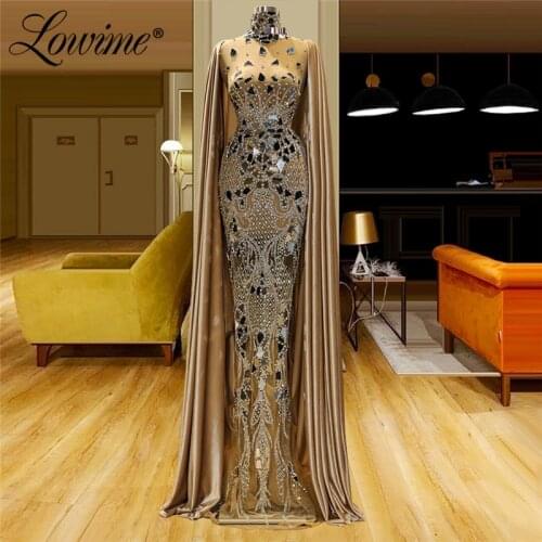 Lowime Robe De Soirée De Mariage Celebrity Dresses 2021 Dubai Evening Dress Customized Capped Long Sleeves Wedding Party Gowns