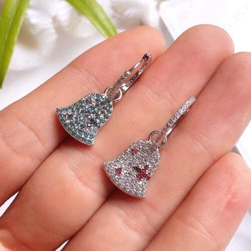 SLJELY Luxury Brand 925 Sterling Silver Jewelry Mono White Red Blue Bell Earring Micro Cubic Zirconia Women Juny New Collection