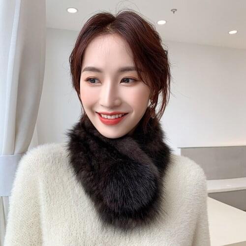 Lantafe Winter Scarfs Women Scarf Ring Natural Fur Short Style Warm Luxury Thickening Sable Mink Fur Neck Warm High Quality Fur