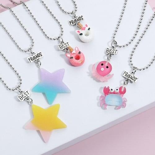 1set(2pcs) Lovely Resin Star Unicorn Crab Octopus Pendant Necklace Best Friends Beads Chain Necklaces Friendship Gifts Jewelry