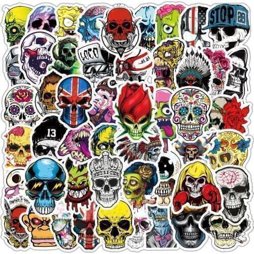 10/50PCS Terror Series Skull Graffiti Stickers Guitar Laptop Skateboard Luggage Waterproof Cool Graffiti Stickers Classic Toys