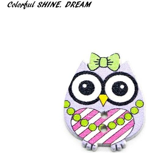 15pcs Wood Buttons Mixed Color Cute Night Owl Shape Sewing Button Scrapbooking Embellishments Crafts Decorative 25X20mm