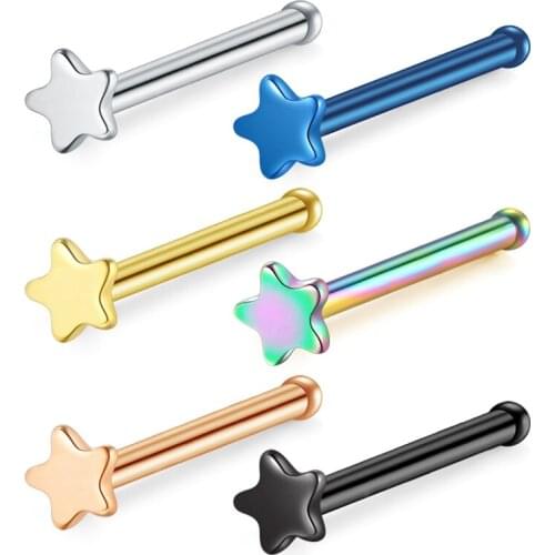 20G Surgical Steel Nose Pin Bone Screws Studs Body Piercing Jewelry Nose Stud Star Top Flat Nose Piercing