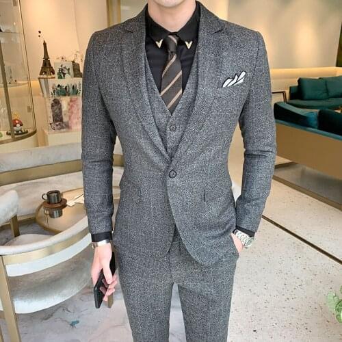 3 Piece Men Suit Plus Size Costume Homme Mariage Slim Fit Suits Men 2019 British Style Young Man Formal Wear Tuxedo Dress 5XL-M