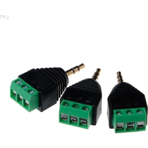 3 Pcs Video AV Balun 3.5mm 1/8" Stereo Male to AV 3 Screw Terminal Plug Connector