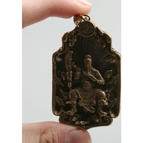 63MM/2.5" Collection Curio Rare Chinese Fengshui Small Bronze Exquisite Guan Gong Yu Warrior God Pendant Statue Statuary 27g