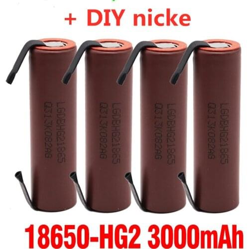 Battery 18650 HG2 3000mAh with strips soldered batteries for screwdrivers 30A high current + DIY nickel inr18650 hg2