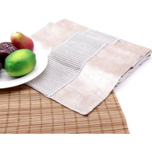 1pcs Velvet Table Runner Wedding Party Event Decor Supply Satin Fabric With Diamond Chair Sash Dinner Table Cover Tablecloth