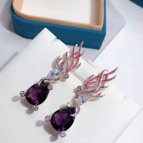 Brands Pure 925 Silver Fashion Jewelery Woman Purple Water Droplets Earrings Party High Quality Silver Water Drop Jewelry